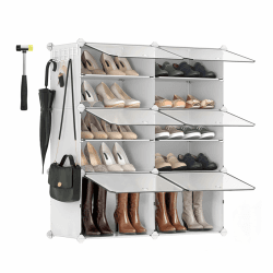 SONGMICS Schuhregal mit 6 Fächern, Schuhschrank, 30 x 40 x 30 cm pro Fach, schmal, mit Türen, Stahlrahmen, Kunststoff, für Flur, Schlafzimmer, Eingangsbereich, weiß LPC033W01