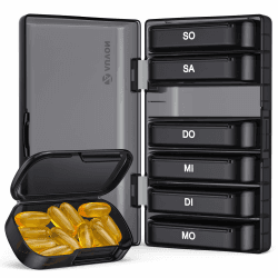 AUVON Tablettenbox 7 Tage, Pillendose 7 Tage mit Großen Separaten Fächern, Leicht zu Öffnende Tragbare Medikamentenbox für Vitamine, Fischöl, Medikamente, Nahrungsergänzungsmittel usw.