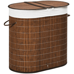 HOMCOM Wäschekorb Wäschebox 100L Wäschesammler mit Deckel, Wäschesortierer mit Griff, Waschekorbsammler mit 2 Wäschesäcken für Badezimmer, Bambus, Braun