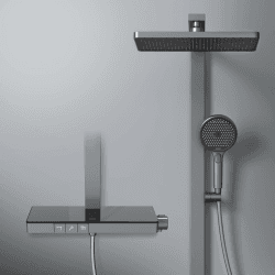 EMKE Duschsystem mit Thermostat Duschset Duschsäuleset mit 40cm Thermostatische Platte, Brausestange, Handbrause mit 4 Strahlstärken,Regendusche mit Armatur, Anthrazit Matt