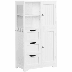 Yaheetech Badezimmerschrank Badkommode Unterschrank Badschrank mit Schubladen & Ablagefächer & Haken & Schränke Bodenschrank Baderegal mit Höhenverstellbarem Einlegeboden, 60 x 30 x 107 cm