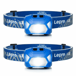 Lepro Stirnlampe, 1300 Lux LED XPG Kopflampe mit 6 Lichtmodi Scheinwerfer und Rotlicht, IPX4 spritzwassergeschütztes Gehäuse, Batteriebetrieben Stirnlampen, Ideal für Camping Joggen, Blau, 2 Stück