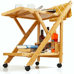 bambuswald© Servierwagen | Küchenwagen aus 100% Bambus - ökologischer Rollwagen inkl. Flaschenhalter ca. 70x40,5x65cm Allzweckwagen Beistellwagen Teewagen