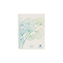 herlitz 50033508 Spiralblock A5, 70 Blatt, kariert, Motiv: GREENline Ginkgo, 5 Stück
