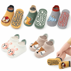 angelikashalala 5 Paar Baby rutschfeste Socken,Anti Rutsch Babysocken with Cartoon Tiermotive für Baby Mädchen Jungen Kinder 1-3 Jahre