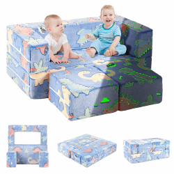 Kindersofa Ausklappbar, 2-in-1 Kleinkinder Schlafsofa, Kindersessel mit Schlaffunktion, Mini Couch für Kuschelecke Kinderzimmer, Fancy Spielsofa für Mädchen und Jungen, im Dunkeln leuchten,Dinosaurier
