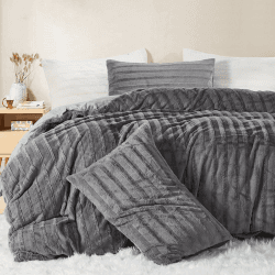 Nayoroom Bettwäsche Plüsch 135x200 4teilig Grau Winter Warme Flauschig Fleece Bettbezug Super Weich Cashmere Touch Flanell Kuschelbettwäsche Set mit Kissenbezug 80x80 cm Reißverschluss