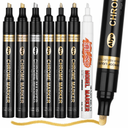 JIANTA Metallic Stifte Marker 7er Set, 1-5mm Permanent Marker Wasserdicht Lackstift Gold Silber Kupfer, Glänzend & Flüssig, Stark deckend für Steine bemalen Holz Metall Glas Kunststoff Papier
