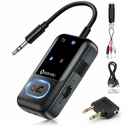 Bluetooth 5.3 Adapter Transmitter Flugzeug, SONRU 2 in 1 Bluetooth Sender Empfänger Bluetooth Sender Klinke AUX 3,5mm Bluetooth Transmitter Receiver für 2 Kopfhörer, Stereoanlage, Autoradio, TV