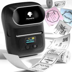 Phomemo M110 Etikettendrucker Bluetooth Etikettendrucker Selbstklebend Thermo Beschriftungsgerät,Tragbarer Label Printer für Barcode,Einzelhandel,Büro,Kompatibel mit Telefonen und PC-System - Schwarz