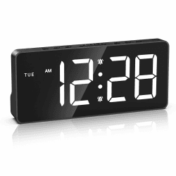 LOFICOPER Wecker, Netz-/Batteriebetriebener Wecker Nachttisch mit 7-Zoll-LED-Display, 5 Helligkeitsstufen, 3 Lautstärken, Schlummerfunktion, Dual-Alarme, Digitaluhr für Schlafzimmer, Zuhause,