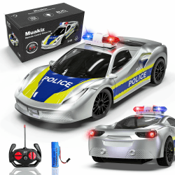 Muakiz Ferngesteuertes Auto ab 3 4 5 6+ Jahre, 2.4G RC Auto Spielzeug Polizeiauto mit Fernbedienung für Junge Mädchen Kinderspielzeug mit Aufladbarer Batterie & Polizei Licht RC Cars Spielzeug, Silber
