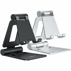 NULAXY 2 Stück Dual Faltbarer Handy Ständer: Verstellbar Handy Halterung Halter für Schreibtisch, Kompatibel mit iPhone 16 15 14 13 12 11 Pro Max Xs Xr X, Huawei, Galaxy, alle Handys, Schwarz & Silber
