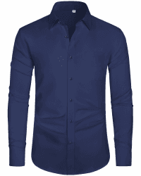 J.VER Hemd Herren Langarm Businesshemden Knitterfreies Stretchhemd Regular Fit Freizeithemden Bügelleichtes Unifarben Anzughemd L Marineblau