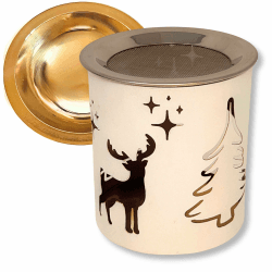 TRINTURA Räucherstövchen mit Räuchersieb und Räucherschale Hirsch Weihnachten Lebensblume zum Räuchern Set weiß Gold