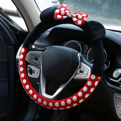tuan Universeller Auto-Lenkradbezug, süßes Maus-Styling, rutschfester Auto-Lenkradschutz, 15 Zoll/ 38 cm, aus weichem Flanell, für Damen und Mädchen, Auto-Dekorationszubehör