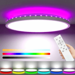 zemty LED Deckenleuchte Dimmbar, 24W 3200LM RGB Deckenlampe Farbwechsel, IP54 Wasserfest Badezimmer Lampe, 3000K-6500K Rund Flach Badlampe Decke für Kinderzimmer Schlafzimmer