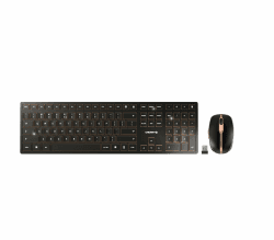 CHERRY DW 9100 SLIM, Kabelloses Tastatur- und Maus-Set, EU-Layout (QWERTY), Bluetooth & 2,4 GHz Funk, Leise Tasten, Wiederaufladbar, Schwarz-Bronze