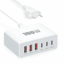 USB C Ladegerät, 100W USB C Stecker 6-Port Schnellladegerät USB C Adapter mit 3 USB-C und 3 USB-A Mehrfach Ladegerät USB Ladestecker Netzteil für iPhone 16 15 14 Pro Max, iPad, Samsung S24/S23