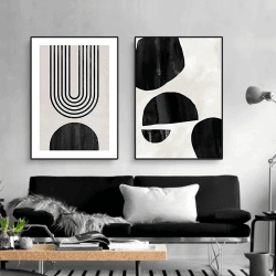 EXQUILEG 2er Boho Poster Set,Abstrakte Minimalistische Stil Leinwand Wandkunst Bilder，Schwarz und weiß Moderne Linie Wanddekoration Ohne Rahmen (A,30 x 40 cm)