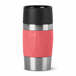 Emsa N21604 Travel Mug Compact Thermo-/Isolierbecher aus Edelstahl | 0,3 Liter | 3h heiß | 6h kalt | BPA-Frei | 100% dicht | auslaufsicher | spülmaschinengeeignet | 360°-Trinköffnung | Korallenrot