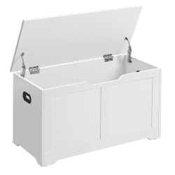 VASAGLE Schuhbank, Sitzbank mit Stauraum, Sitztruhe mit 2 Sicherheitsscharnieren, Aufbewahrungsschrank, Landhausstil, 40 x 80 x 46 cm, für Flur, Schlafzimmer, Wohnzimmer, wolkenweiß LSB063T14