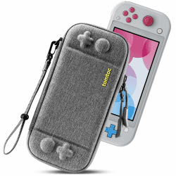 tomtoc Slim Tasche für Nintendo Switch Lite, Tragetasche Carrying Case Hartschale für Switch Lite Konsole und 8 Spielkarten, Schutzhülle mit Originell Patent und Militärischer Schutz, Grau