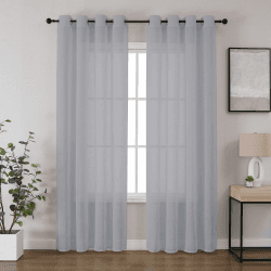 CUCRAF Leinen Voile Vorhänge mit Ösen Lichtfilterung Gardine für Schlafzimmer Wohnzimmer, Grau Blau, H175 x B140cm 2er Set