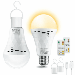 E27 LED Glühbirne 2Stück USB Rechargeable 2600mAh Lampe Warmweiss&Kaltweiss Dimmbar mit Fernbedienung,Timer Lampen E27-Sockel&Wiederaufladbare Dual-Purpose mit Haken für Tischlampe,Pendellampe,Camping