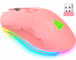 KLIM Blaze - Wiederaufladbare kabellose RGB Gaming Maus - NEU 2024 - Hochpräziser Sensor mit Langer Akkudauer - Einstellbar auf bis zu 10000 DPI - Kabel- und Funk Maus Modus (Pink)