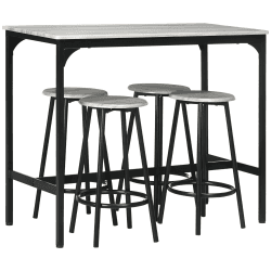 HOMCOM Bartisch mit Barhocker Set, 5-TLG. Bartisch-Set, Küchentisch mit 4 Barhocker, Essgruppe im Industriedesign, für Küche, Esszimmer, Metall, Grau
