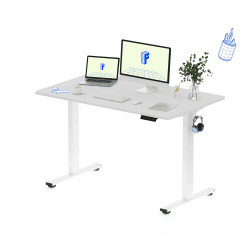 FlexiSpot Höhenverstellbarer Schreibtisch Basic–Mit Kabelmanagement, Haken und EINTEILIGER Tischplatte, Ergonomischer Homeoffice-Tisch, Bürotisch (120x60cm, Weiß)