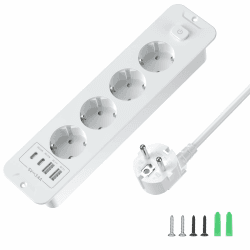 Versenkbare Steckdose 4 Fach, Einbau steckdosenleiste mit 2 USB, Einbausteckdose Mehrfachsteckdose, Tischsteckdose mit 2 USB C, Tischplatte Versenkte Steckdose - 2M Kabel Weiß White