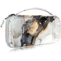 Fintie Tragetasche Kompatibel mit Nintendo Switch/Switch OLED Modell - [Stoßfeste] Hartschalen Aufbewahrung mit 10 Spielkartenhaltern, Reisetasche für Konsole und Zubehör Z-trüber Marmor