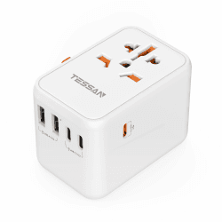 TESSAN Reiseadapter Weltweit, 65W GaN Travel Adapter Schnellladegerät, Reisestecker mit 2 USB und 3 USB C, Universal für Japan Deutschland USA England China
