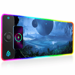 RGB Gaming Mauspad 15W Qi Mousepad LED, 10 Beleuchtungsmodi mit 15W Schnellladung Qi Kabelloses Laden für I-Phone Handy, Kopfhörer, Wasserdicht, rutschfest für Gaming, Schreibtische(Sternenhimmel)