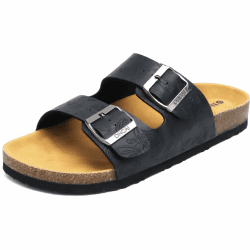 ONCAI Sandalen Damen Kork-Fußbett Pantoletten Damen Flach Rutschfest Sommer Badelatschen Mit Verstellbarer Rieme Größe 36-43 Floral Schwarz 36 EU