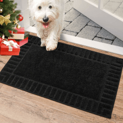 BEQHAUSE Fußmatte Innen, waschbare Sauberlaufmatte TPR rutschfeste Türmatte, Schmutzfangmatte für Haustür, super saugfähiger Fussmatte Teppich für Eingang, Haustiere und Hunde - Schwarz, 50x80cm