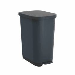 Rotho Ribo Mülleimer mit Deckel und Fußpedal, 25-40 Liter Fassungsvermögen, optimale Ausnutzung des Müllbeutels (Blau)