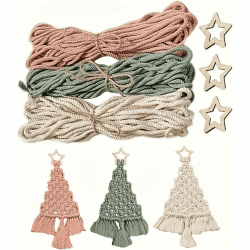 3 Stück Weihnachtsbaum Makramee Set, Weihnachtsbaum Makramee Kit, Weihnachten Makramee Gewebter, Aufhängeringen, für Anfänger Weihnachtsbaum Hängende Ornamente für Urlaub Wandbehang Dekoration