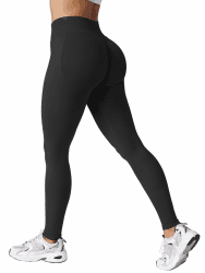 ZAAYO Sport Leggings Damen High Waist Scrunch Butt Gym Leggings Seamless Blickdicht Sporthose für Sport Yoga Fitness Workout S Einfarbig Schwarz