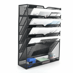EasyPAG 6 Fächer Metall A4 Zeitschriftenhalter Wand Zeitschriften Wandhalter Aktenablage Dokumentenhalter Hängend Magazin Organizer Flyerständer Prospektspender,Schwarz