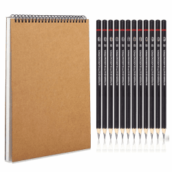 Roosea 1 Zeichenblock A5 Skizzenbuch mit 12 Zeichenstifte Set Blanko Skizzenblock Spiralgebundenes Zeichenblock mit Strapazierfähiger Hartfaserplatte Sketchbook Zeichenbuch Zeichenpapier A5 60 Seiten