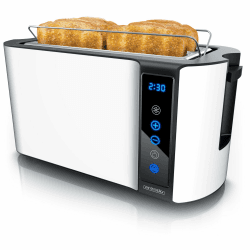 Arendo - Edelstahl Toaster Langschlitz 4 Scheiben- Touchscreen – Doppelwandgehäuse – Integrierter Brötchenaufsatz – 7 Bräunungsgrade – Brotzentrierung – Restzeitanzeige – Memoryfunktion - Weiß Matt