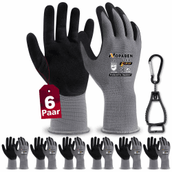 6 Paar Arbeitshandschuhe mit grip herren, mit Rutschfeste Nitril-Beschichtung Mechaniker Handschuhe, Montagehandschuhe mit optimaler Griffigkeit & feinem Tastgefühl, gartenhandschuhe damen, Größe 9/L