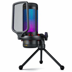 TONOR Gaming Mikrofon PC, USB Microphone für Computer PS4/5, Kondensatormikro mit RGB-Modi & Helligkeit einstellbar, Stummschaltung, Verstärkungsregelung, Mic für Streaming Podcasting Aufnahme TC310