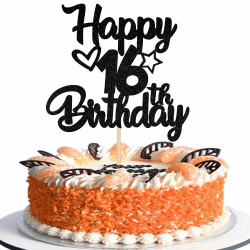 1 Stück Happy 16th Birthday Cake Topper Heart Star 16 Fabulous Tortendeko Prost auf 16 Jahre alt neunzig fabelhafte Tortendekorationen 16 Geburtstag Party Kuchen Dekoendeko schwarz