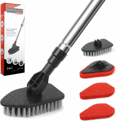 Kihhvlo Schrubber mit Stiel, 2-in-1 Duschschrubber, 120cm Einstellbar Schrubber mit Langem Stiel Reinigungsbürste für Bad, Badewanne, Boden, Wand, Fußleiste