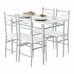 WOLTU Esstisch mit 4 Stühlen, Essgruppe Set für 4 Personen, Sitzgruppe Küche Esszimmer, Küchentisch, mit Metallgestell, MDF, weiß silbern