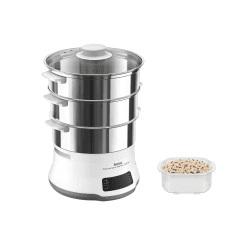 Tefal Convenient Series Deluxe Dampfgarer, einfacher Touchscreen, 8 Programme, Garen auf 3 Ebenen, Behälter aus Edelstahl, langlebige Qualität, gesunde Zubereitung, Edelstahl/weiß, VC502D